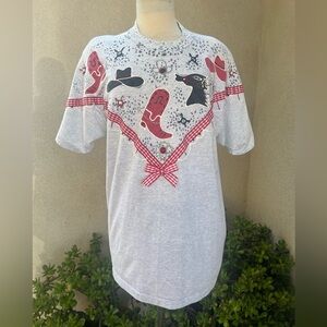 Vintage kitsch cowgirl t-shirt embellished painted OS by India Ink & Paintwork